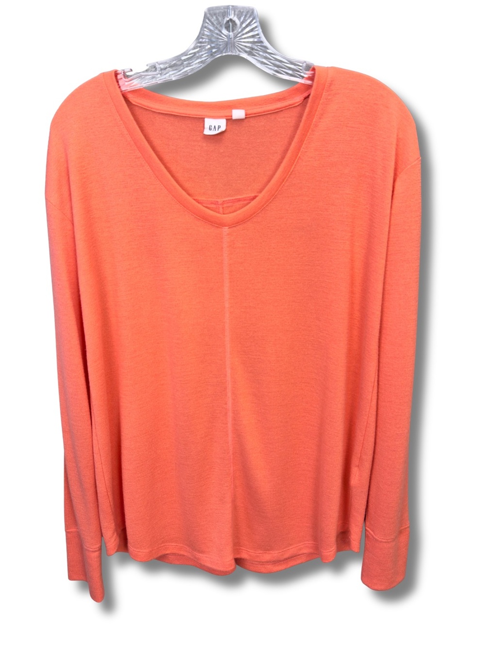 GAP Coral-Pink Long Sleeve V-Neck Tee Oversized Small